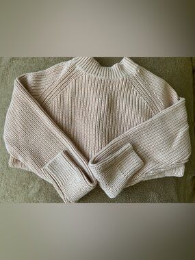H&M Oversized Ribbed Zip-Front Driver's Sweater - Pale Pink/Nude - XS EUC